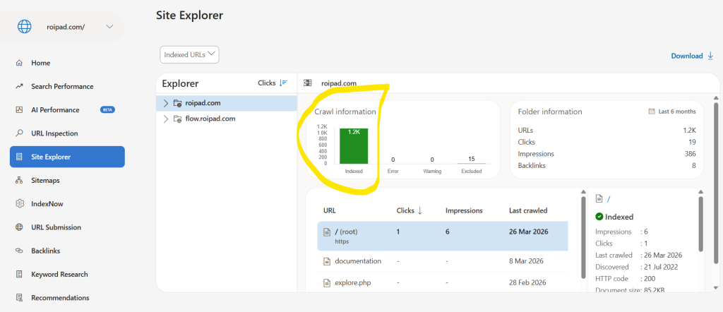 Bing webmaster dashboard 1 for roipad