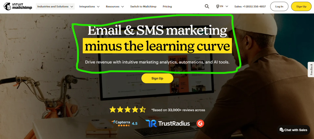 mailchimp home page screenshot