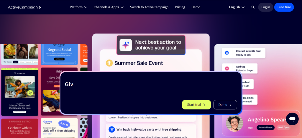 activecampaign home page screenshot