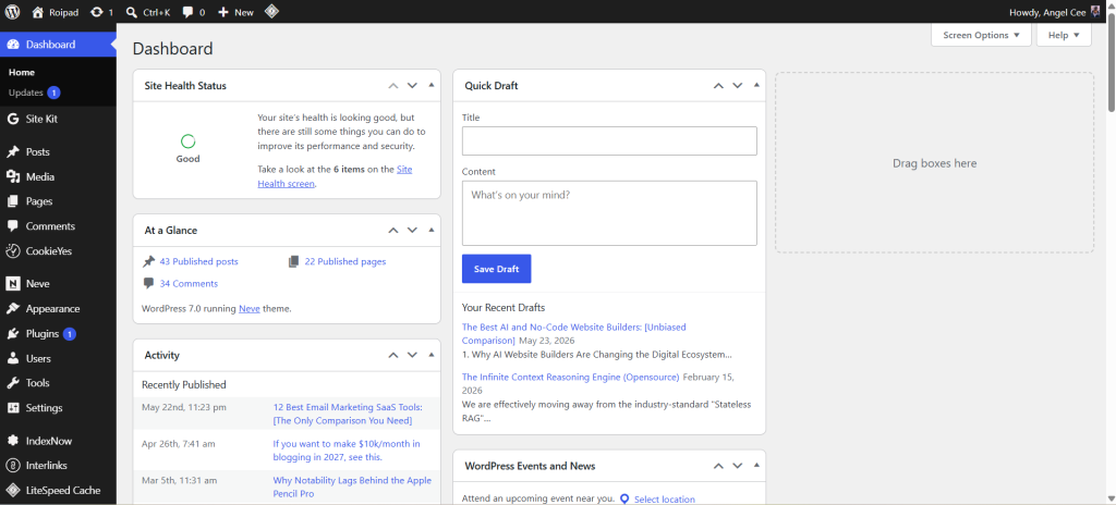 wordpress dashboard