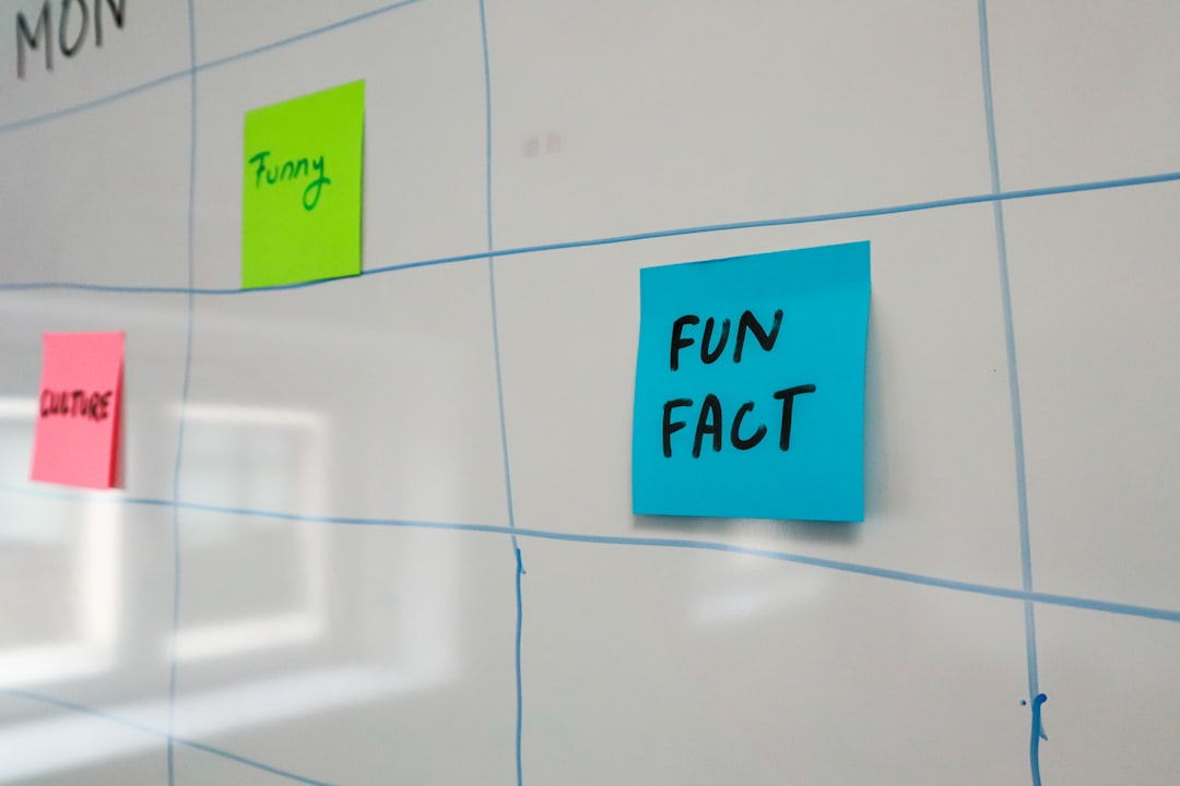sticky notes on a wall with the words fun fact written on them
