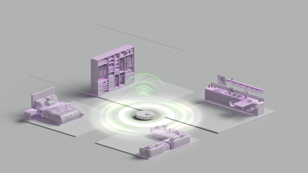 Smart home devices connected wirelessly to a central hub.